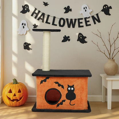 Halloween Cat Tree, Cat Tower Cat Tree For Indoor Cats With Spacious Cat Condo, Large Platform, Sisal Scratching Post, Orange & Black