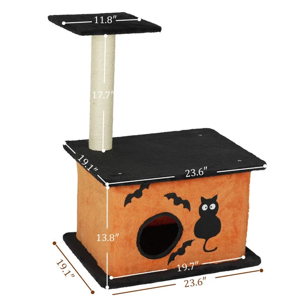 Halloween Cat Tree, Cat Tower Cat Tree For Indoor Cats With Spacious Cat Condo, Large Platform, Sisal Scratching Post, Orange & Black